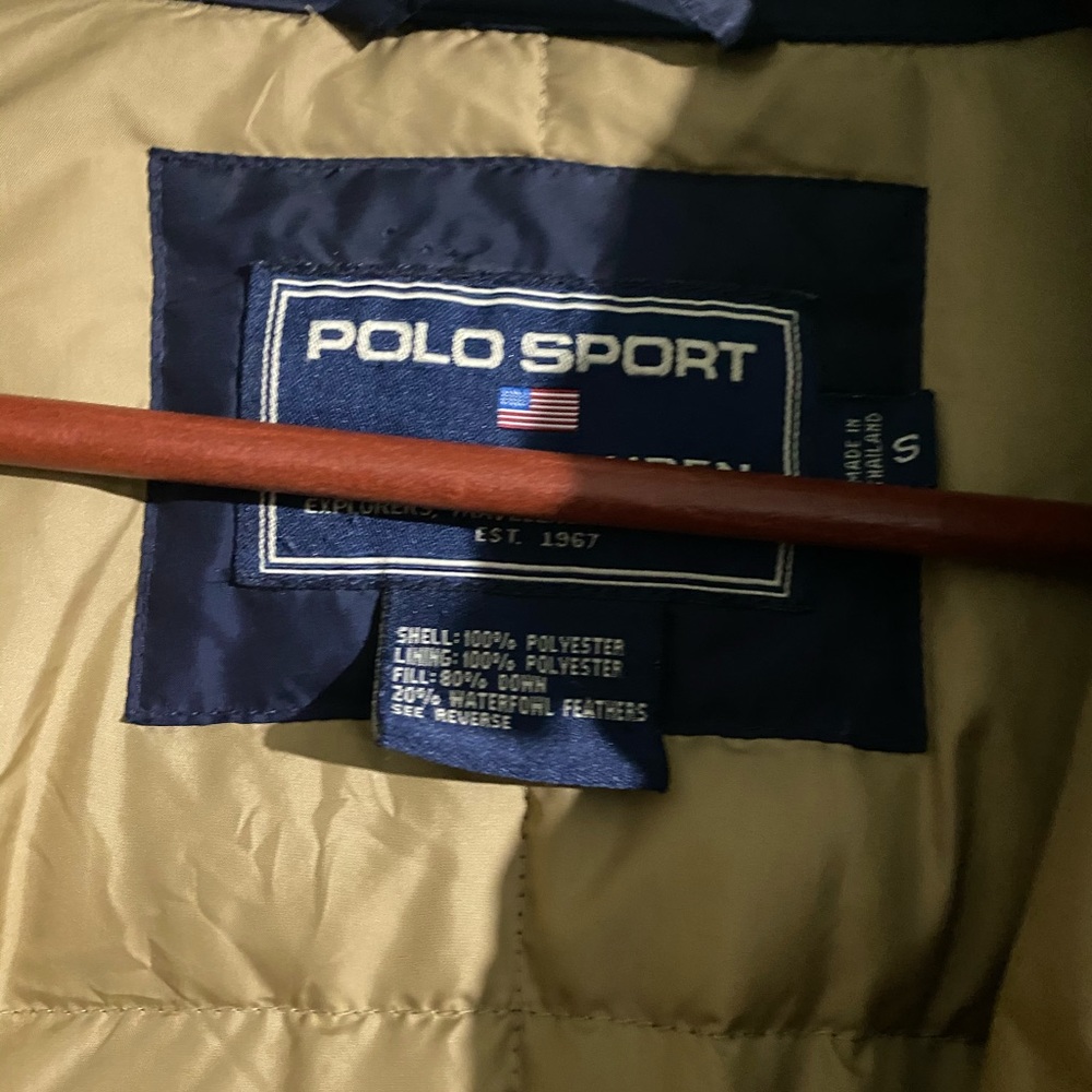 Vintage Men's Ralph Lauren Polo Sport Navy/Tan Jacket Puffer Coat - Men Small - Picture 11 of 14